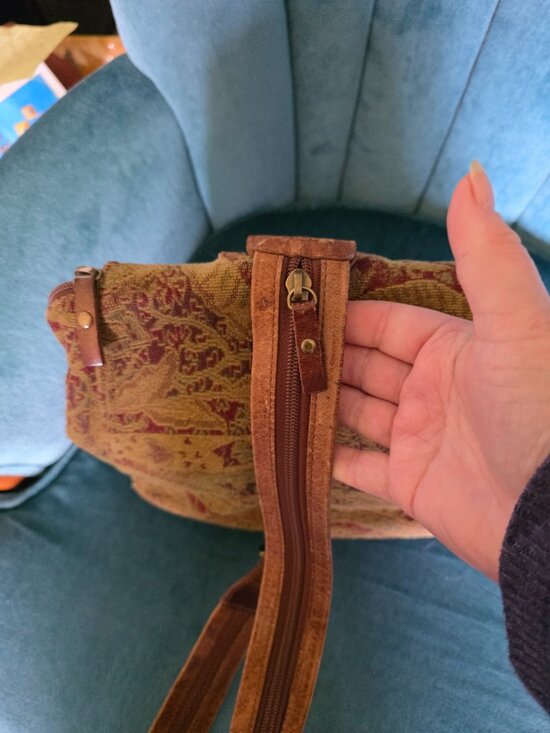 Vintage J. Jill Tapestry Leather Sling Bag Boho Southwestern Purse main image 8